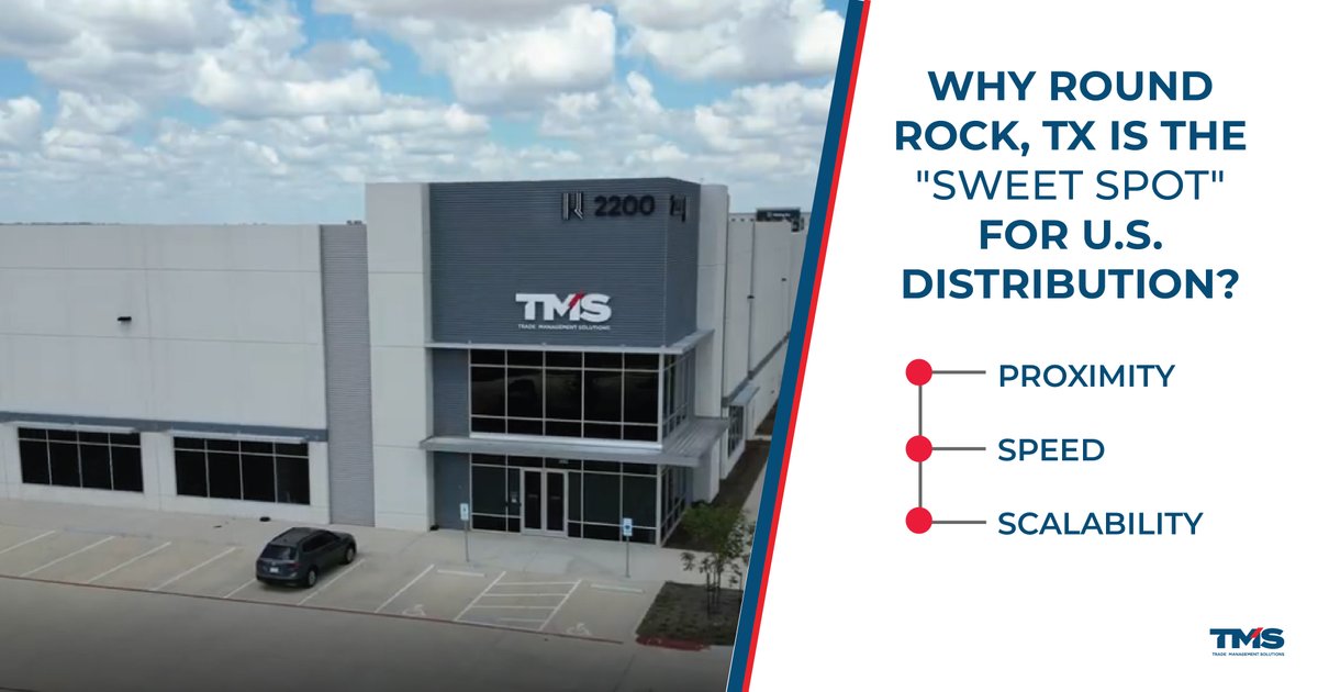 TMSolutionsLP's tweet photo. Texas logistics isn’t only about ports.
For domestic freight, Round Rock delivers speed and control:
• I-35 corridor access
• One-day reach to the Texas Triangle
• Inventory positioned near tech & manufacturing growth
#RoundRock #DistributionStrategy #TexasSupplyChain https://t.co/0cx9lJ7hjc