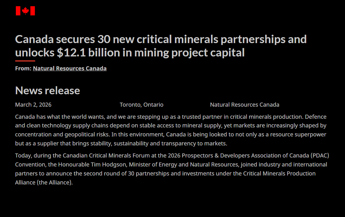 🚨 BREAKING: PDAC Canada unlocks $12.1 BILLION for critical minerals. 30 new allied partnerships.

$18.5 billion and counting mobilized across G7 alliance to "counter market concentration and manipulation." 
— Tim Hodgson, Canada Minister of Energy 

$UAMY