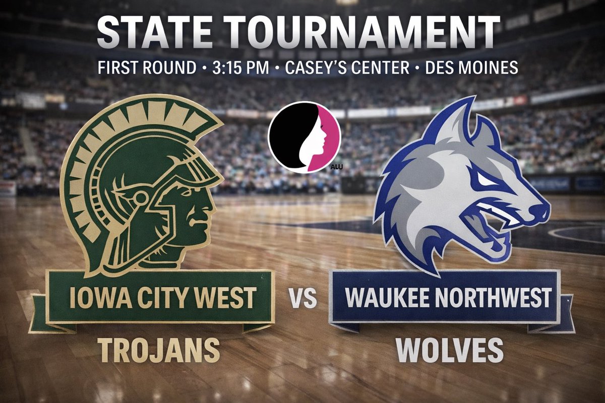ICWestFB's tweet photo. Game on!… Your West High girls take on Waukee NW at 3:15pm today at the Casey’s Center. Get loud and make it Trojan Territory in DSM. You can watch at the link below also.

Live Stream: https://t.co/9bv2zwIt0Q

#GetYourGameOn
#WeAreTrojans https://t.co/19S0agLbYU