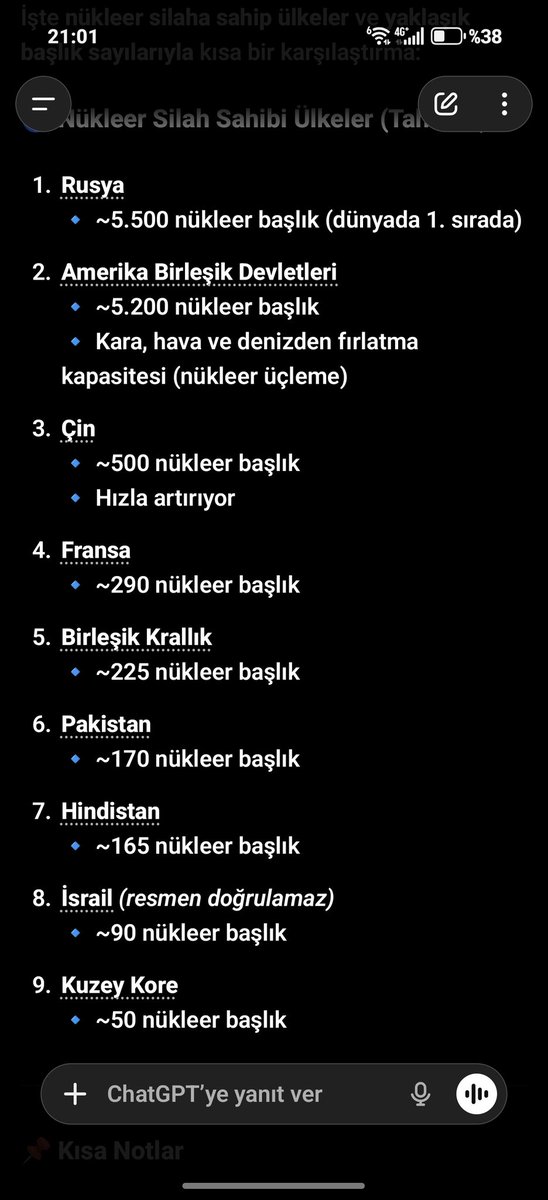 Nükleer Silah Sahibi Ülkeler (Tahmini)
#nükler #usa #amerika #iran