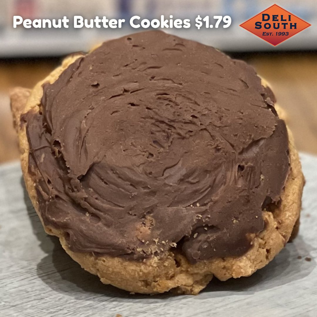 TheDeliSouth's tweet photo. Soft, rich, and topped with a thick layer of chocolate—this peanut butter cookie is the perfect sweet treat any time of day. Baked fresh and impossible to resist.

💲 $1.79
📍 Stop by Deli South and treat yourself today! https://t.co/LcBOOv83pw