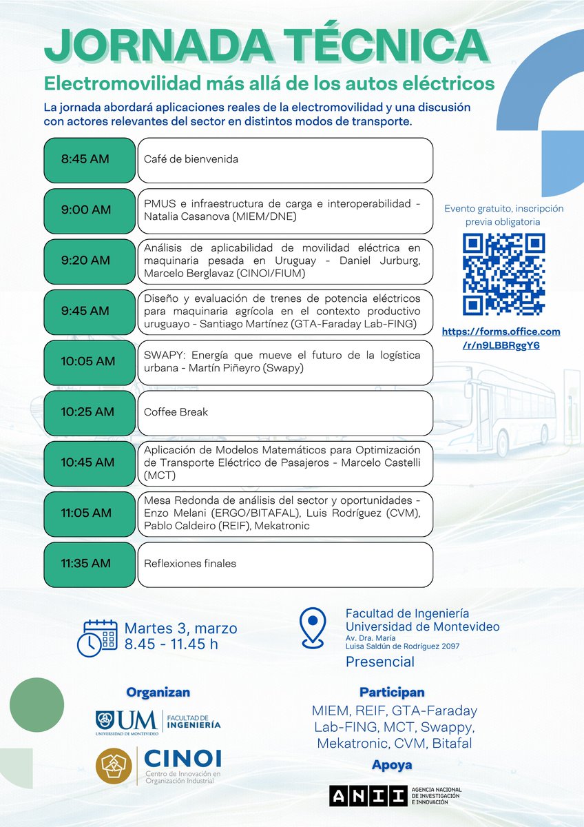 ingenieria_UM's tweet photo. Mañana en FIUM: Jornada Técnica sobre electromovilidad más allá del auto eléctrico. Academia, industria y sector público debaten el futuro de la movilidad sostenible. 🚍🔋
Evento gratuito, inscripción previa obligatoria a través de este link: https://t.co/yn4Ew0lsby
#IRaMÁS #FIUM https://t.co/Hx40qmoRIs