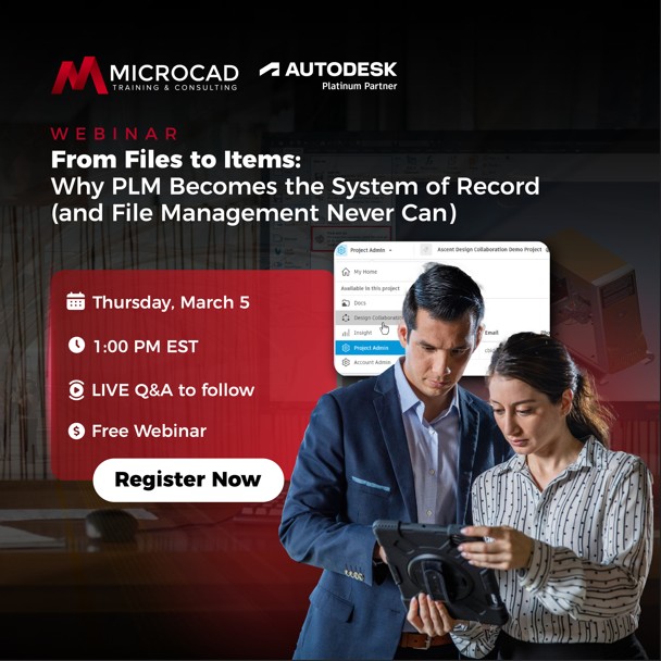MicroCAD3d's tweet photo. Upcoming event 📣 From Files to Items: Why PLM Becomes the System of Record 💡

Join us for a webinar exploring the critical shift from file-based workflows to item-based product lifecycle management. 

✅ Register now: https://t.co/3DIdf8BKZ0 https://t.co/Vk0OfM5PBt