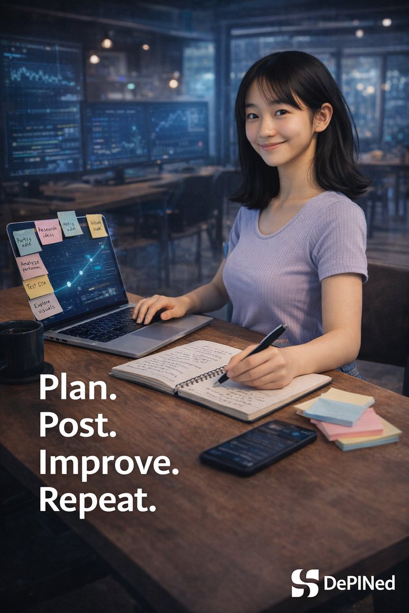 SoraMatsudaa's tweet photo. Content isn’t luck, it’s a loop.
Plan the week, post daily, review the metrics, then iterate the next day. @DePINed_org rewards creators who treat growth like a process, not a mood.
One post. Real rewards. https://t.co/KCuRymNBMc