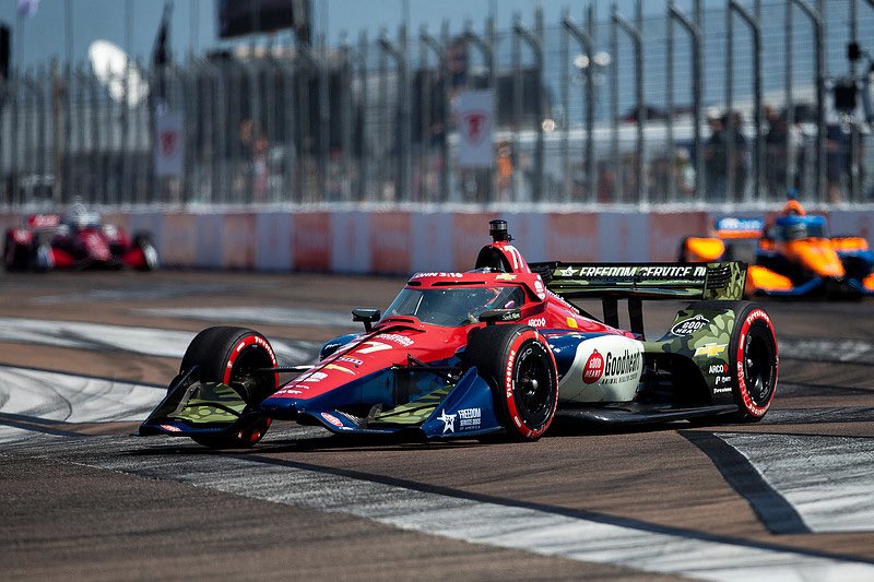 sting_ray_robb's tweet photo. First thing first, my mistake in lap 1 was a shame. Simply just didn’t warm the brakes enough. The team put together a great car for me yesterday at @GPStPete! We had some fast laps and car felt great. Gutted for the 14 and 47 crews for the early accident. @GoodheartVet https://t.co/piUIrATF51