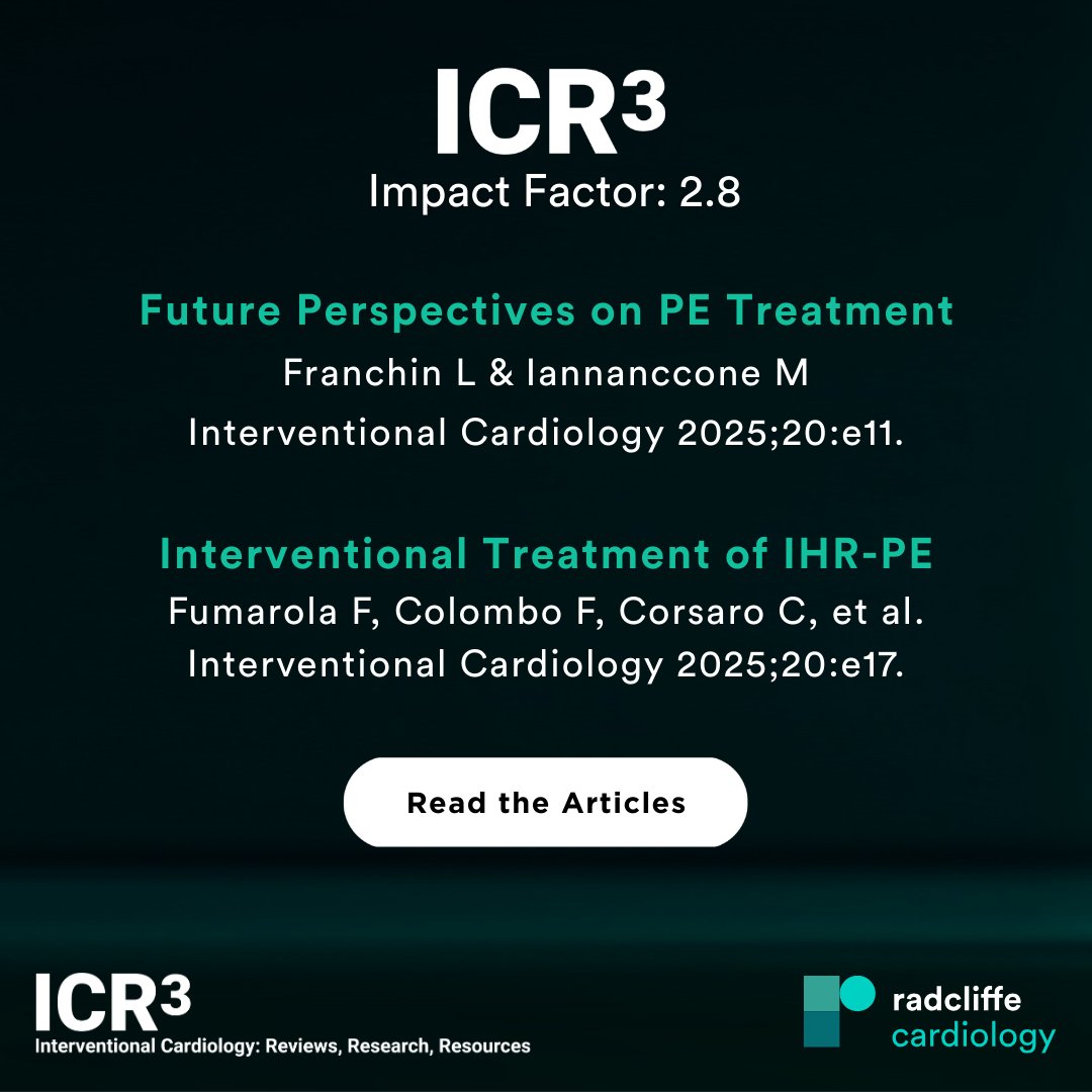 radcliffeCARDIO's tweet photo. 📚New #ICR³Journal Special Focus: #PulmonaryEmbolism
📖Read the full collection here: https://t.co/A5PQPzrWyv

Guest edited by Dr @marioiancardio and Dr @JMonteroMD, this 7-article collection will help you stay ahead in #PE care – from evolving interventional paradigms & non-invasive testing to future directions in IHR-PE management.

#CardioX #Cardiology