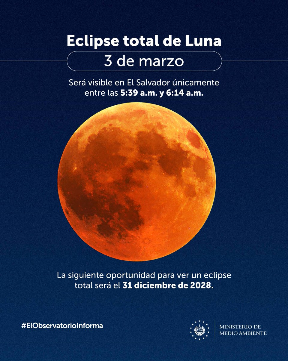 MedioAmbienteSV's tweet photo. Un evento astronómico podrá observarse la madrugada de este 3 de marzo en nuestro país. 🌑🌕

Te invitamos a informarte y prepararte para apreciar este fenómeno natural. 🔭

Aquí te compartimos los detalles, comparte esta información para que más personas puedan disfrutarlo✨️ https://t.co/GwoiDis7QC
