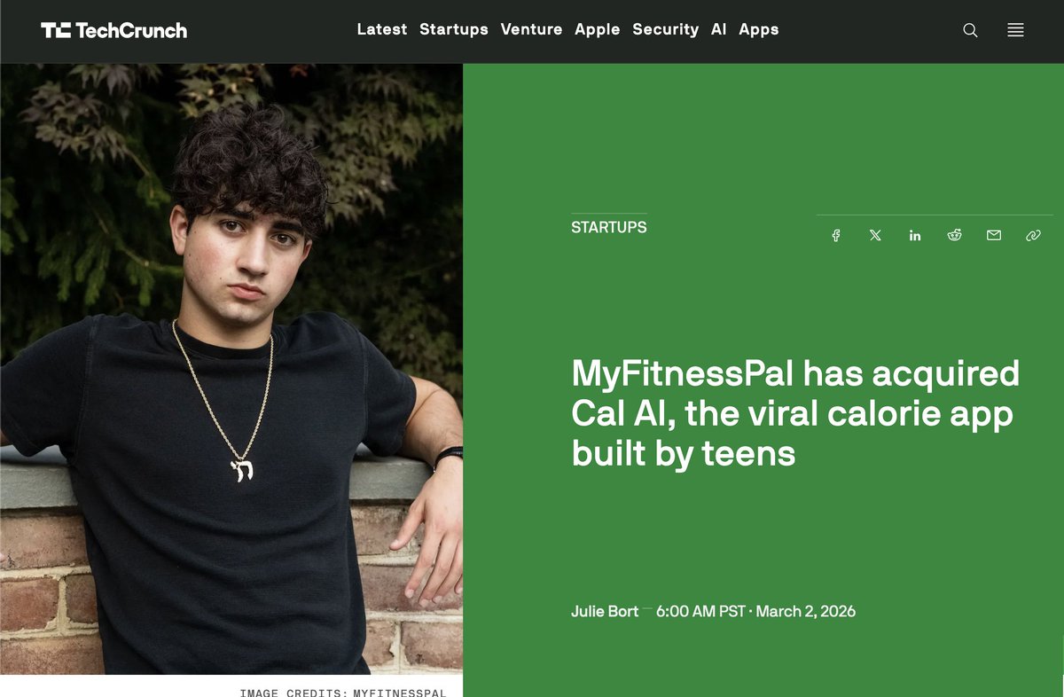 mikey_starts's tweet photo. 2026 guide to >$100M exit

> target niche dominated by slow incumbents
> rebuild core feature AI-first
> hire 100s of gen z students to run ambassador accounts
> copy most viral formats every single week
> cross-post to Tiktok, IG, YT & Facebook
> pay based on performance and not just video creation
> track everything 
> run spark ads & meta ads on best performing videos 
> optimize for conversion (scientific onbaording & paywall optimization)
> invest in brand building -> everyone knows your are the new hot thing in this niche

-> sell for +$100M by promising how you can effectively apply & scale your distribution engine for the industry's biggest players

First Coconote, now Cal AI

Who's next??