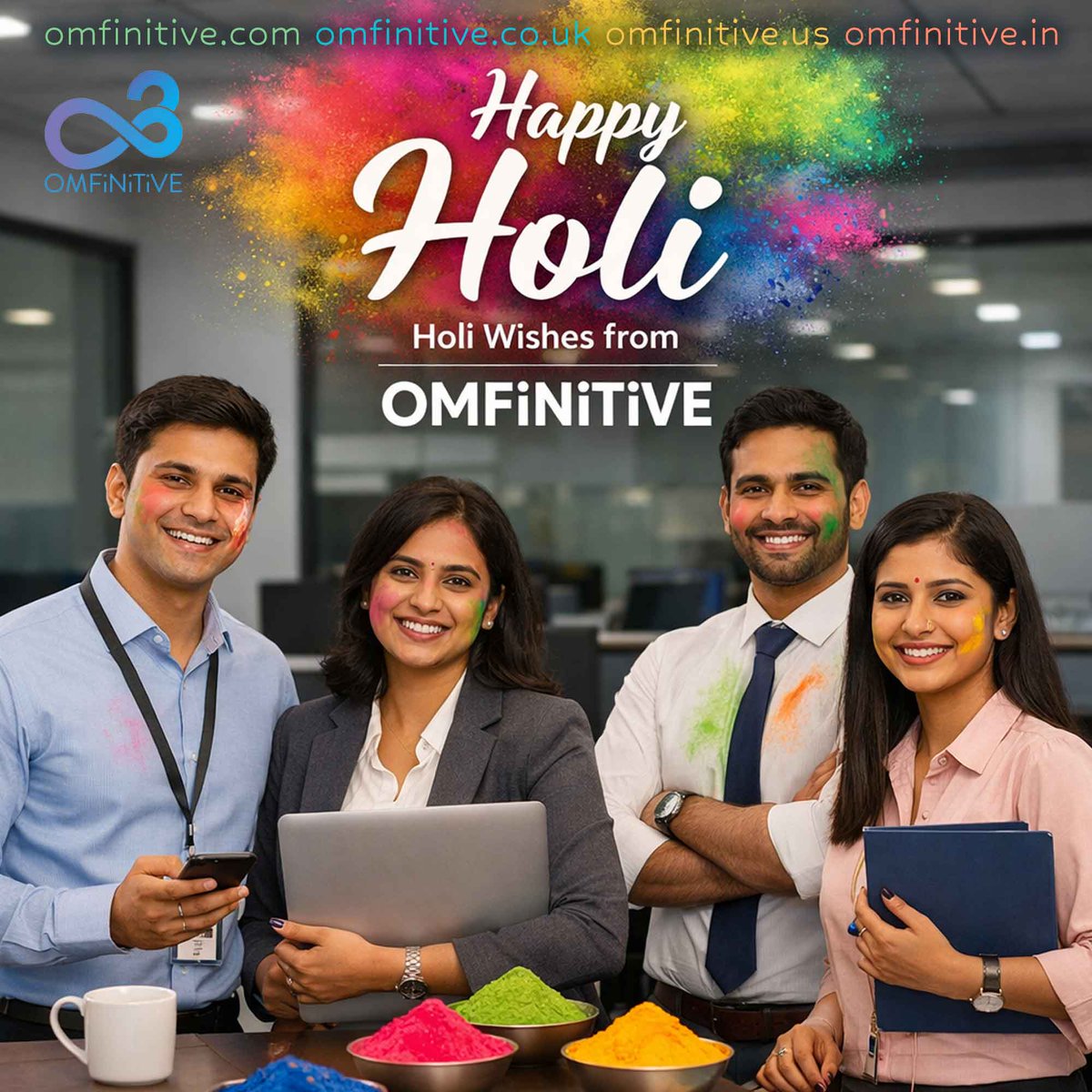 omfinitive's tweet photo. 🎨 Wishing you a Holi filled with vibrant hues, joyous moments, and a splash of laughter!

Happy Holi to you and your family! 🎉

#HappyHoli #FestivalOfColors #Celebration #WorkLifeBalance #ProfessionalLife #TeamSpirit #Holi2026 #Networking #SuccessMindset https://t.co/qpP6c2YFl4