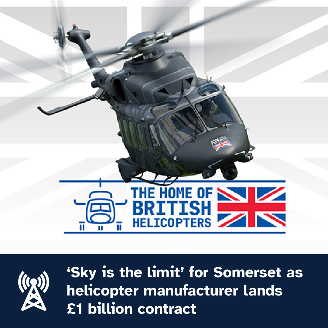 SomersetCouncil's tweet photo. A £1 billion contract has been awarded to Leonardo in Yeovil, securing thousands of skilled jobs and creating new opportunities across the county.

This is a huge boost for Somerset’s economy and our local communities.

Read more 👇
https://t.co/F7jh8RNakP https://t.co/cHHZuRKAKs