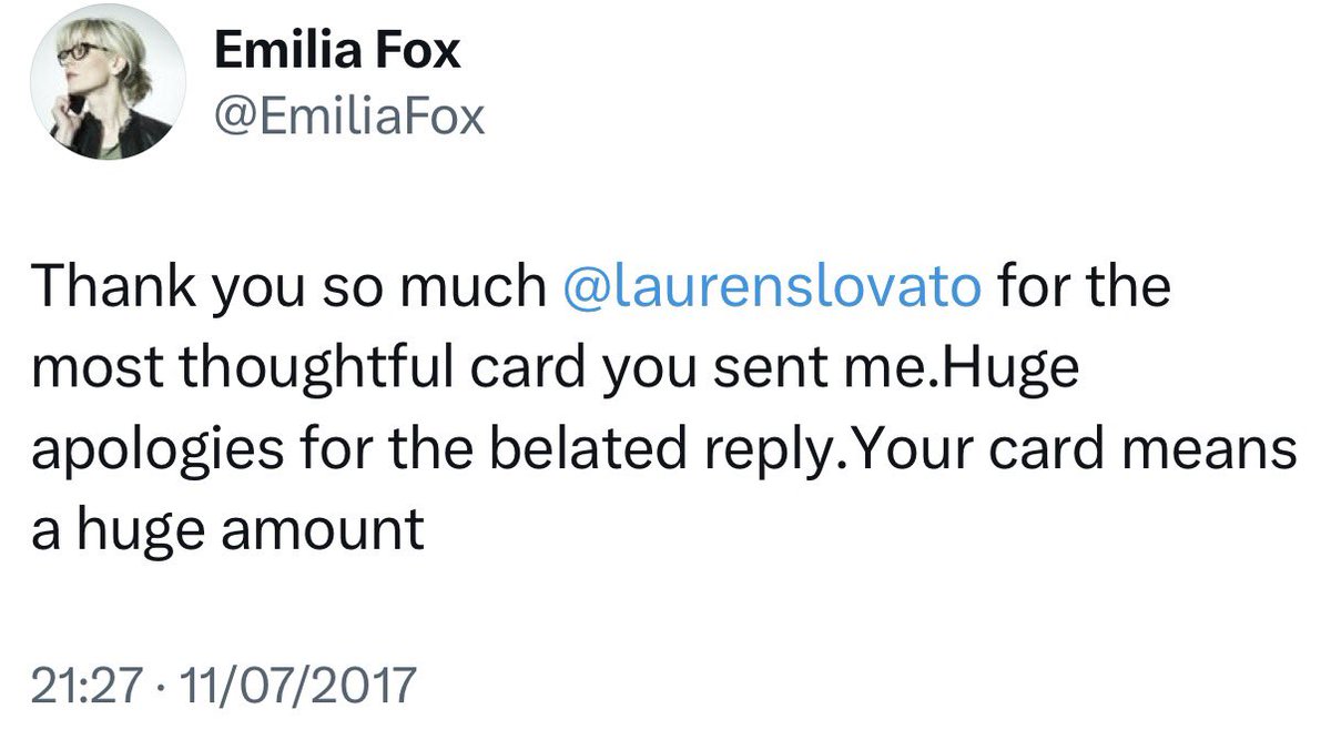 So this is why I'll forever support Emilia. (I have done for a ridiculous amount of years before this) I met her at a play and gave her a card saying thank you etc. she replied back months later when she didn't need to 🥹 so proud of her and all her achievements!