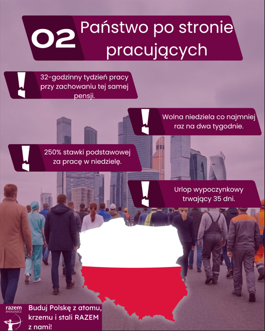 RazemBydgoszcz's tweet photo. Państwo musi stać po stronie tych, na których opiera swoje fundamenty!
Mamy dość systemu, w którym zysk korporacji jest stawiany ponad zdrowie i czas wolny pracownika. W Razem wierzymy w sprawne i opiekuńcze państwo, które szanuje Twoją godność i Twój czas.
Chodźcie razem z nami! https://t.co/78mMd3mTSV