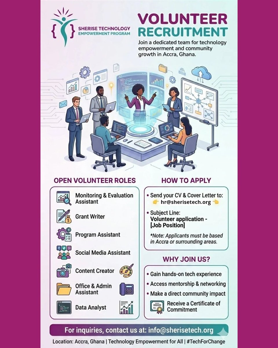 sherisetech's tweet photo. 𝗝𝗼𝗶𝗻 𝘁𝗵𝗲 𝗠𝗼𝘃𝗲𝗺𝗲𝗻𝘁: 𝗦𝗵𝗲𝗿𝗶𝘀𝗲 𝗧𝗲𝗰𝗵𝗻𝗼𝗹𝗼𝗴𝘆 𝗘𝗺𝗽𝗼𝘄𝗲𝗿𝗺𝗲𝗻𝘁 𝗣𝗿𝗼𝗴𝗿𝗮𝗺!
Are you based in Accra or its surrounding areas? Do you want to use your skills to make a real impact in the tech ecosystem? Sherise is looking for passionate and https://t.co/cagaaNZ2fW