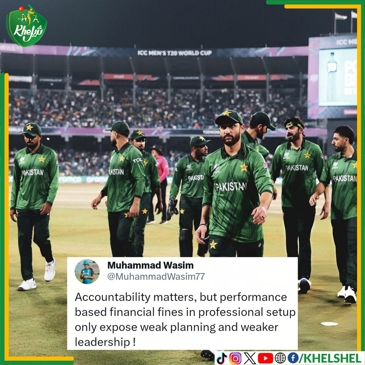 khelshel's tweet photo. Muhammad Wasim thinks performance-based fines are a sign of weak leadership. Do you agree, or should players be held financially responsible for poor results in the field?
#Cricket | #Pakistan | #MuhammadWasim | #T20WorldCup | #Islamabad https://t.co/h09yN2sKPW