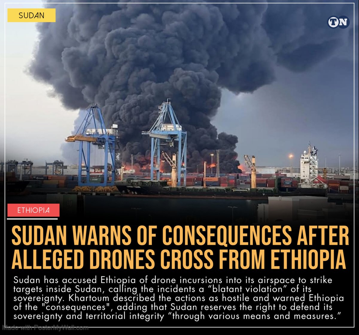 tesfanews's tweet photo. SUDAN ―#BREAKING ⚡️ Sudan has accused Ethiopia of drone incursions into its airspace from Ethiopian territory and strike targets inside Sudan, calling the incidents a “blatant violation” of its sovereignty.

In a statement issued on Monday, #Sudan’s Ministry of Foreign Affairs and International Cooperation said it had monitored drone incursions from Ethiopian territory throughout February and into early March. It said the drones had engaged targets inside Sudan.

Khartoum described the actions as hostile and warned #Ethiopia of the "consequences", adding that Sudan reserves the right to defend its sovereignty and territorial integrity “through various means and measures.”

https://t.co/mtwfFD07Yi