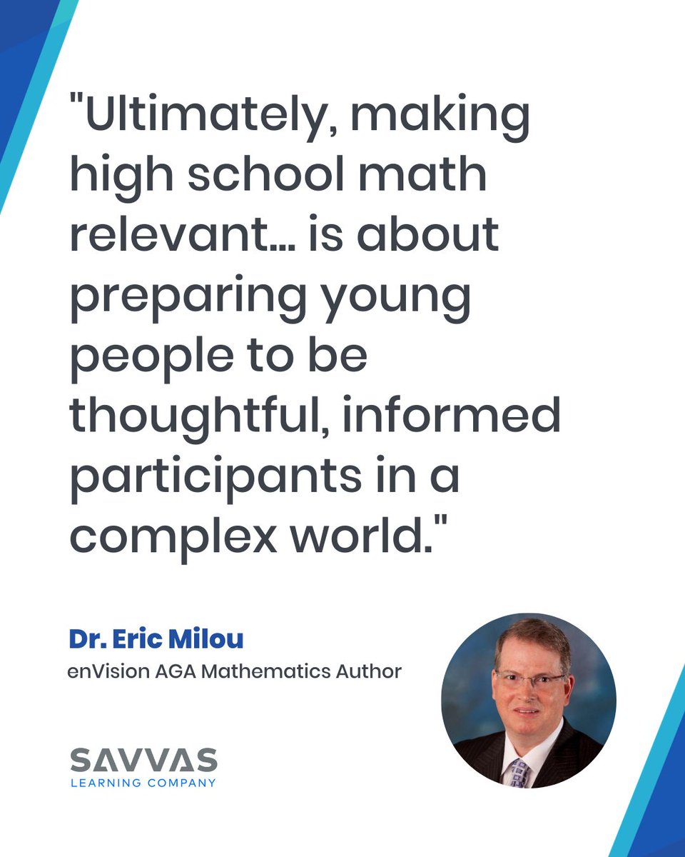 SavvasLearning's tweet photo. Read the latest blog from #enVisionMath AGA author Dr. Eric Milou for strategies on making math truly meaningful for today's students.: https://t.co/SBvpICstg4

#edchat #MathEd #iteachmath https://t.co/r4EDnJNqpz
