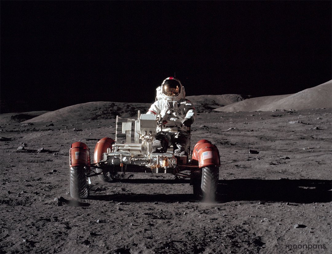 Apollo 17 - Gene Cernan test driving the Lunar Rover soon after deployment on EVA-1.

This is one of our Top 10 Photos from Apollo 17 see video in comments