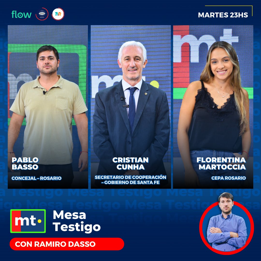 MesaTestigo's tweet photo. Este martes en #MesaTestigo con  
🔹@CunhaCristian
🔹@pablobsg
🔹@FlorenMartoccia

🖊️ @Ramadasso
 
▶️Martes 23hs también en nuestro YouTube:  https://t.co/xqXhUUlrsK

📺@SomosRosarioOK
📺@tvregional2 https://t.co/y2YizEDqjz