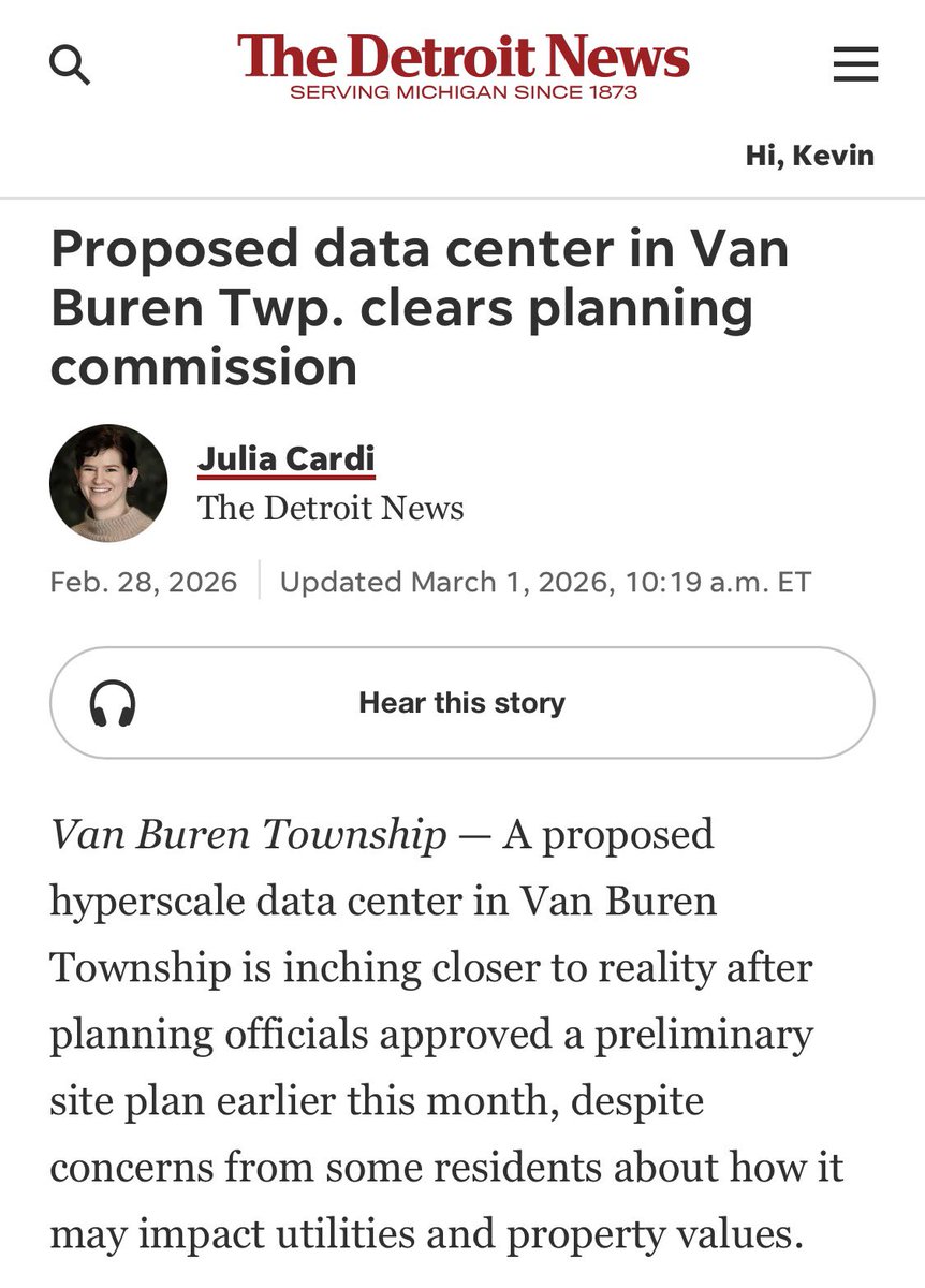 KevinKijewski's tweet photo. Data Center Drain: Yet another shady data center push in Van Buren Twp. - planning commission rubber-stamps "Project Cannoli" despite locals' outcry over 3.6M gallons/day water suck, 1GW power drain, noise pollution, and tanking property values.

This echoes the secretive Saline Oracle/OpenAI mess I've called out, with NDAs hiding Big Tech owners while Governor Whitmer's deals jack up our energy costs for her green pipe dreams.

As Michigan's next Attorney General, I'll demand transparency, probe these deals, protect Michigan families from energy price increases, and protect community control. Let’s make Michigan normal, affordable, and red in 2026! 🇺🇸

@MIGOP @MI_Republicans @Greg_Manz @MINewsSource @gatewaypundit @MeshawnMaddock @stevegrubershow @MrJustinBarclay @TruckerRandy @Th_Midwesterner @MichiganCRs @RepublicanAGs @TheRepLawyer @bennyjohnson @seanhannity @realDonaldTrump @JDVance @RapidResponse47
