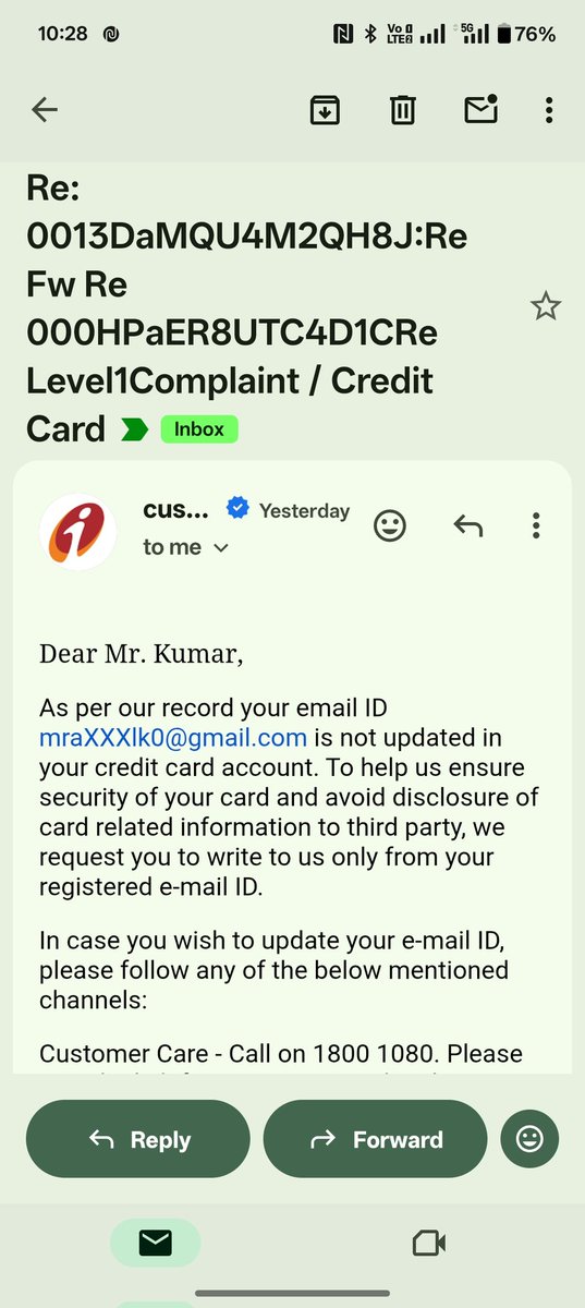 mradul_kumar's tweet photo. @ICICIBank I'm very tired of connecting to an icici customer care person and I am also sending mail. But not anyone shorted my concern and didn't call me regarding CC pending amount. I have already paid the amount and closed the CC but daily I have received the outstanding amount https://t.co/Amt4DW3te0