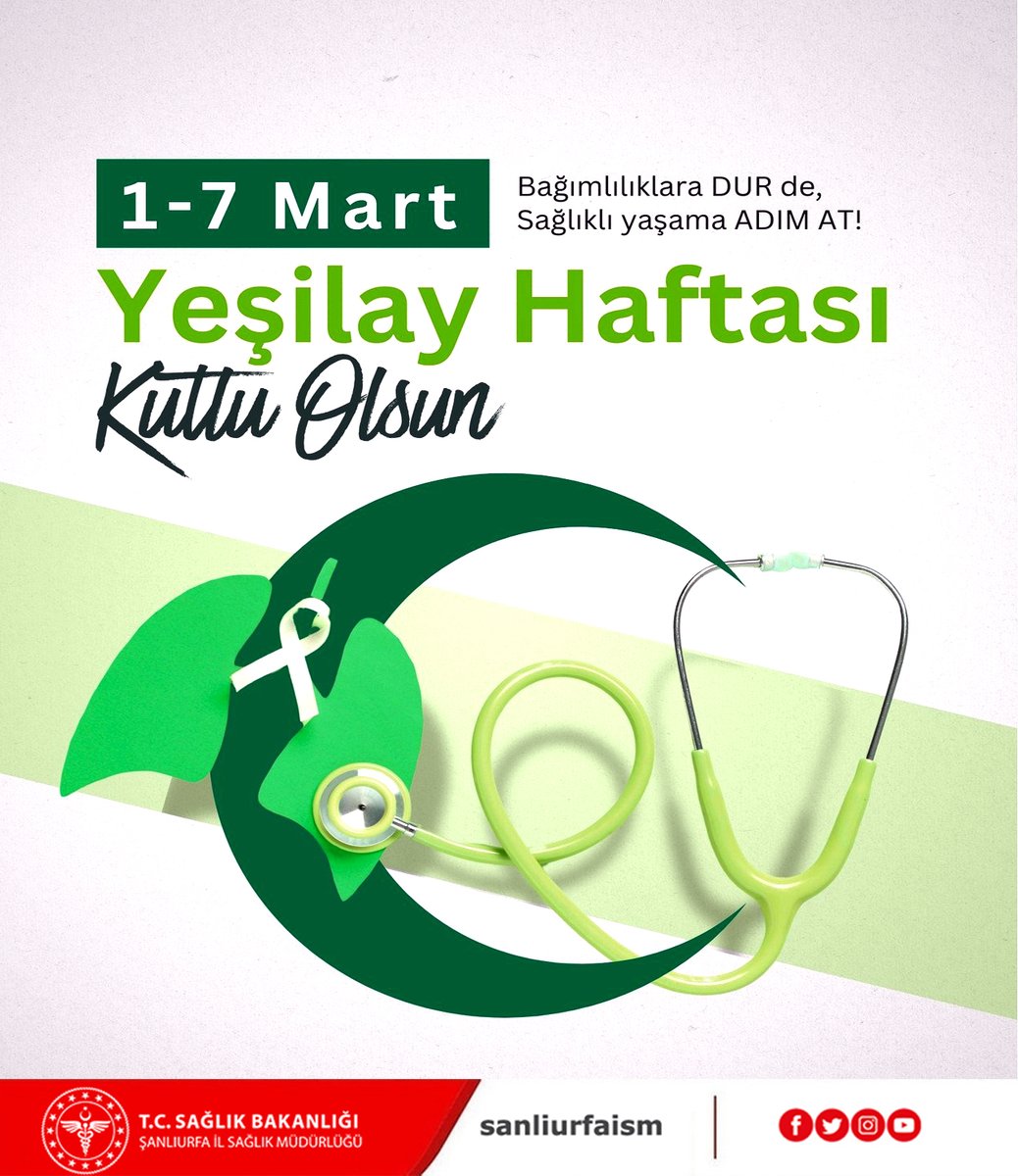 Bağımlılıklardan uzak, sağlıklı ve huzurlu bir gelecek için Yeşilay’ın yanındayız. 
🌿 Daha iyi bir yaşam için söz veriyoruz.
 1-7 Mart #YeşilayHaftası kutlu olsun.