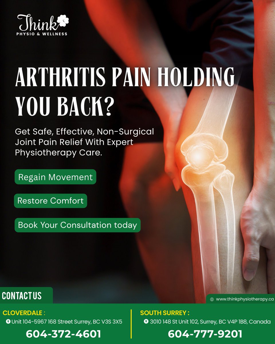 physiothink's tweet photo. Arthritis Pain Holding You Back? Regain Movement and Restore Comfort With Expert Physiotherapy Care.
 
Massage Therapy Surrey | Best Massage in Surrey | Registered Massage Therapists Surrey | Physiotherapy Surrey | Top Rated Physiotherapy in Surrey | #1 Physiotherapy in Surrey https://t.co/eeupFbxTiG