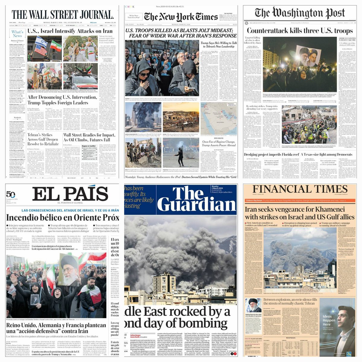 daniellemx_'s tweet photo. Periódicos en el mundo... #TheWallstreetJournal #Thenewyorktimes #Thewashingtonpost #TheGuardian #ElPaís #Financialtimes #news #newspaper #march2nd https://t.co/RB62jE9LGL