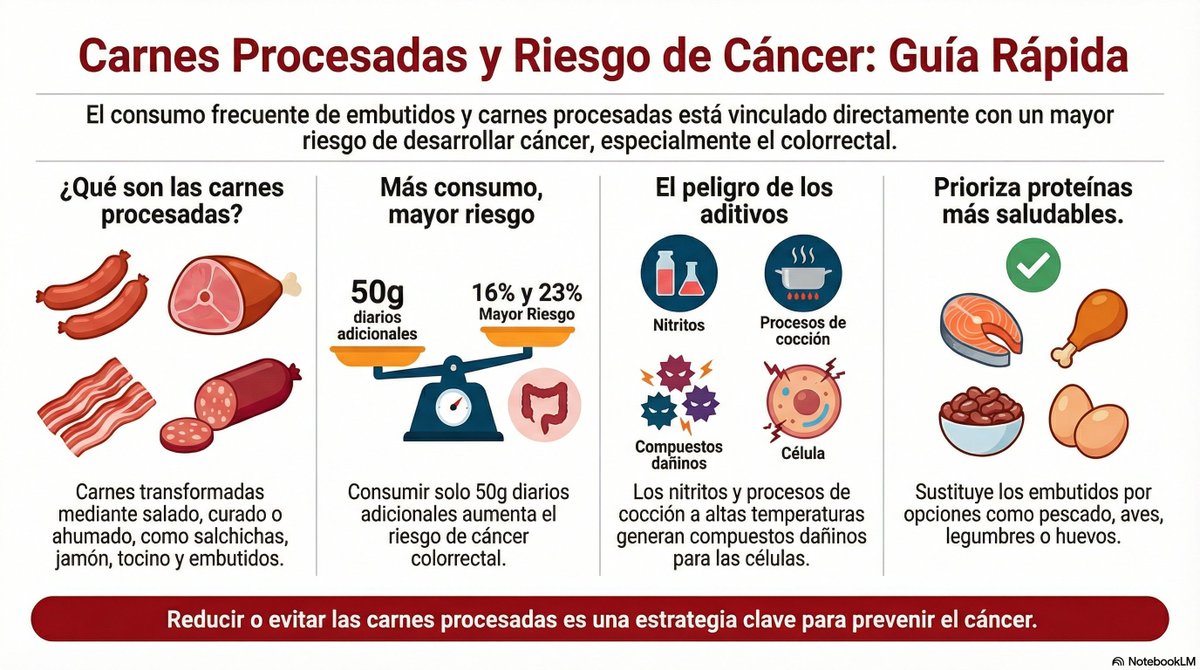 Nos vendieron las Salchichas 🌭 como algo "nutritivo" pero la verdad es esta : 😰

Una salchicha al día se asocia con un ↑ de 16–23% en riesgo de cáncer colorrectal.

El problema son los nitritos, el curado, el ahumado y las altas temperaturas que generan compuestos