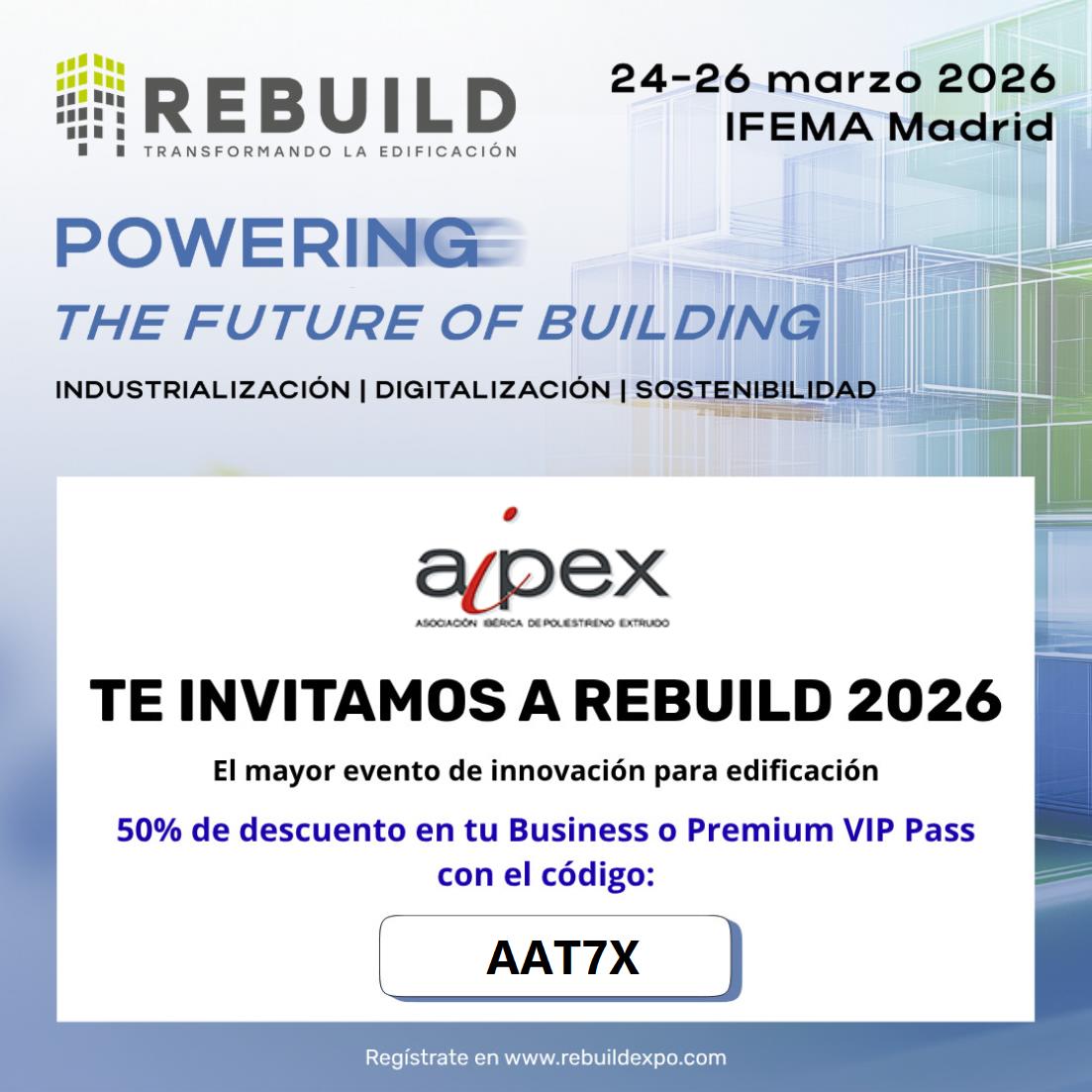"Visita #REBUILD2026, el mayor evento de innovación para el sector de la
edificación, con un 50% de descuento que te ofrecemos como colaboradores del evento. ¿Te vas a quedar fuera?.
rebuildexpo.com/visitar/ticket…"