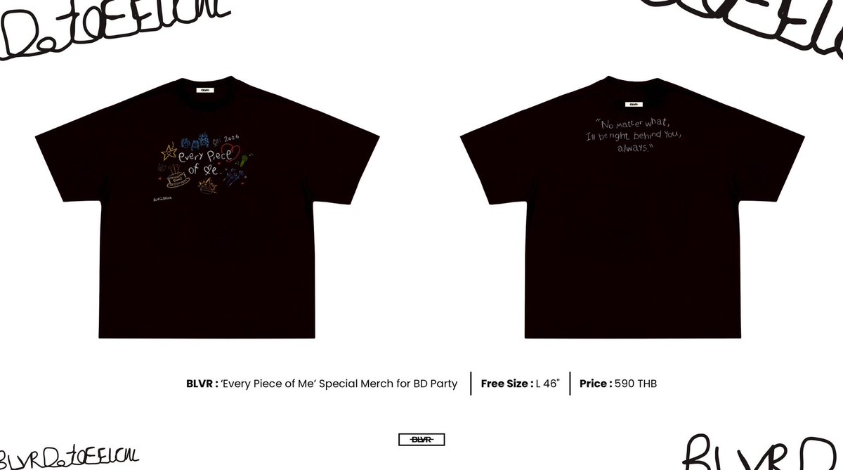 แบบฟอร์มลงทะเบียน Pre order เสื้อยืด BLVR: 'Every Piece of Me' Special Merch for Mark BD Party 2026

forms.gle/Nq3L3gD6ca6fzy…

👕รายละเอียดสินค้า 
- Size : Free Size : L 46"
- ราคา 590 บาท ค่าจัดส่ง ems 50 บาท ตัวต่อไป +10 บาท
📦 เริ่มจัดส่ง 31 มีนาคม 2569
*