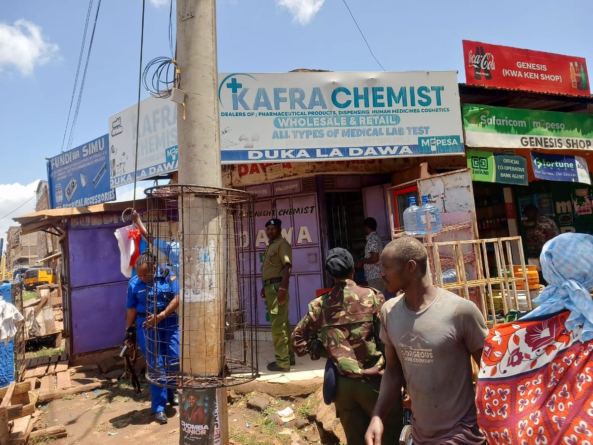 NACADAKenya's tweet photo. 🚨 Crackdown in Mwea Town 🚨

We are teaming up with the Pharmacy and Poisons Board to nab pharmacies selling Artane without a prescription. 🛑💊

The misuse of prescription drugs for non-medical purposes is a serious threat to health and safety. We are committed to cleaning up our streets and pharmacies.
