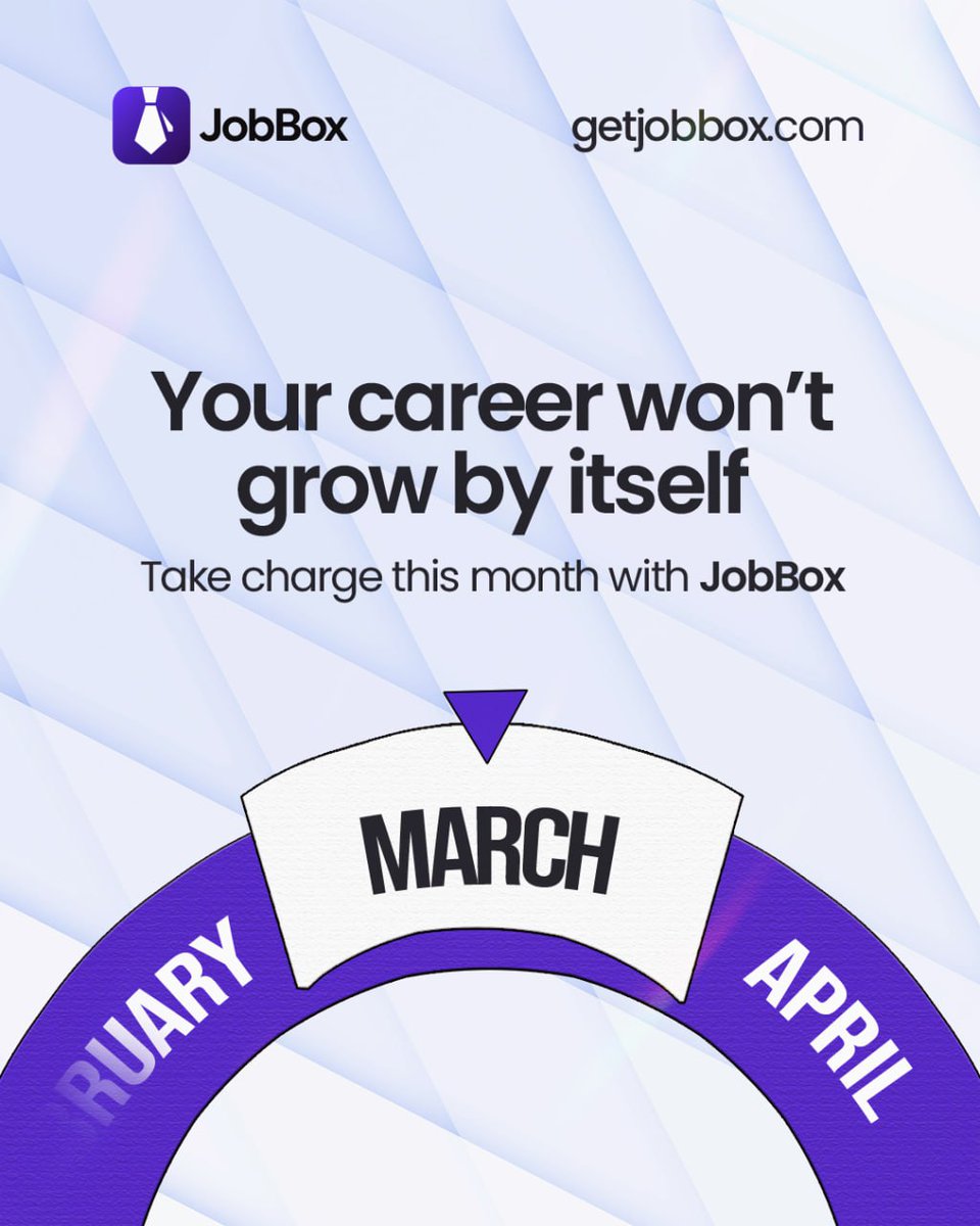 JobBoxAI's tweet photo. February is gone. March is for results. 

Your career won’t grow by itself. If you aren't seeing the progress you want, change your tools.

Start the month strong. Get your CV assessed with JobBox: https://t.co/x4so4dFD2f

#March1st #CareerGrowth #JobBox #JobSearch https://t.co/jk7dcmSAPj