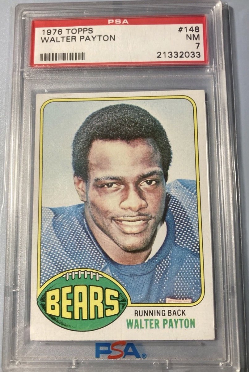 darrenrovell's tweet photo. The first card, a PSA 7 Walter Payton Rookie, sold on eBay yesterday for $675.

The second card, a PSA 7 Walter Payton Rookie with a 10 signature sold on @HeritageAuction for $280,600! https://t.co/9CDmQAdi0M