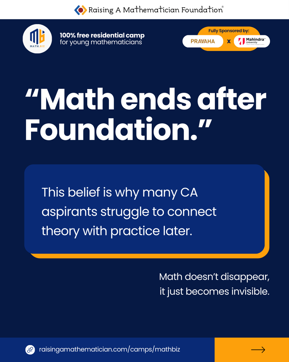 raisingamath's tweet photo. CA Foundation needs more than formulae. It demands clarity, speed, and smart problem-solving.
https://t.co/BJg8APt0wT strengthens number sense, logical reasoning, and accuracy under time pressure-building real exam-ready confidence.
#camp #residentialcamp #summercamp #mathbiz https://t.co/3aOGoAjyo3