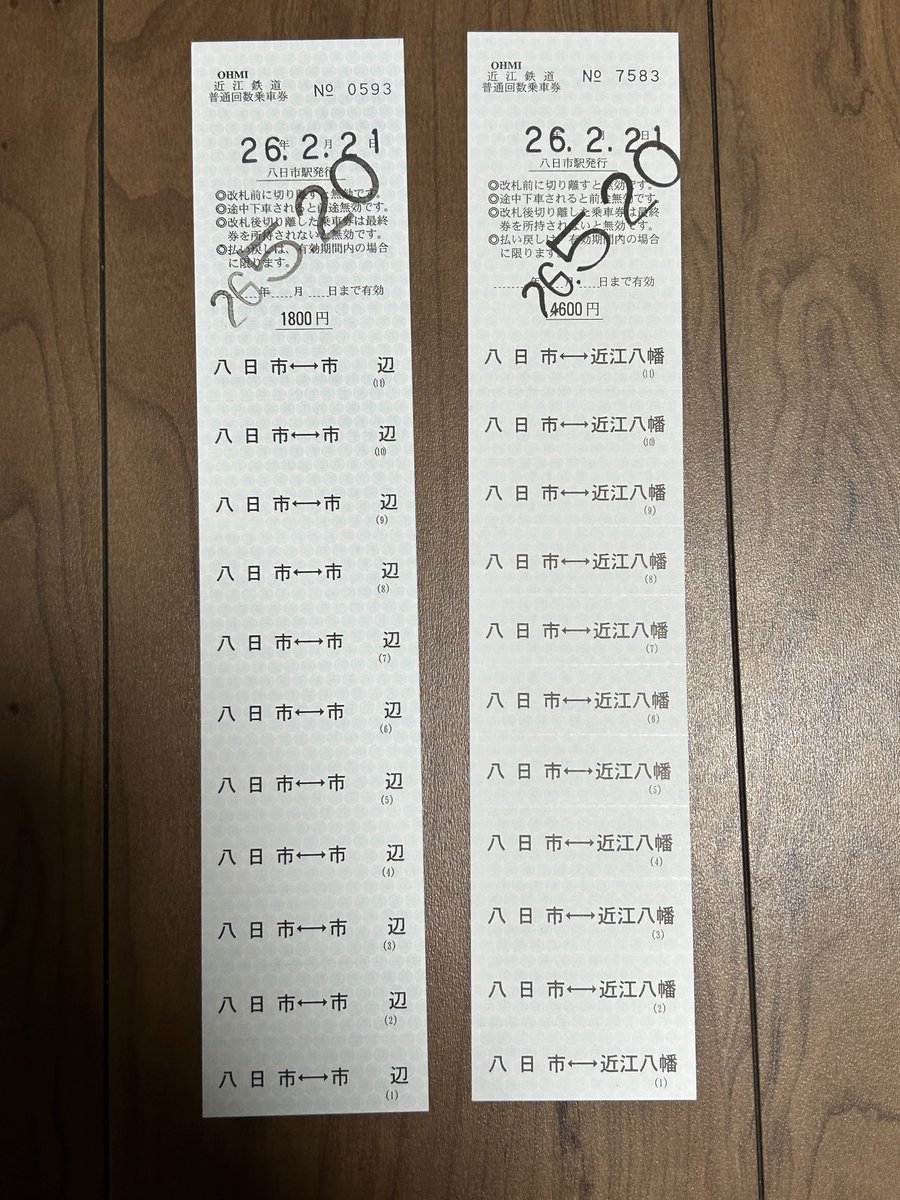 近江鉄道八日市駅で買えた硬券乗車券、硬券入場券および出札補充券。初