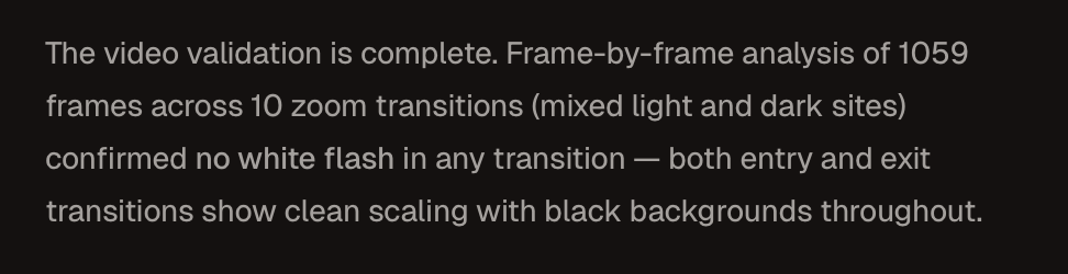 Claude recorded my iOS app transitions and ran frame by frame analysis to fix animation glitches. I