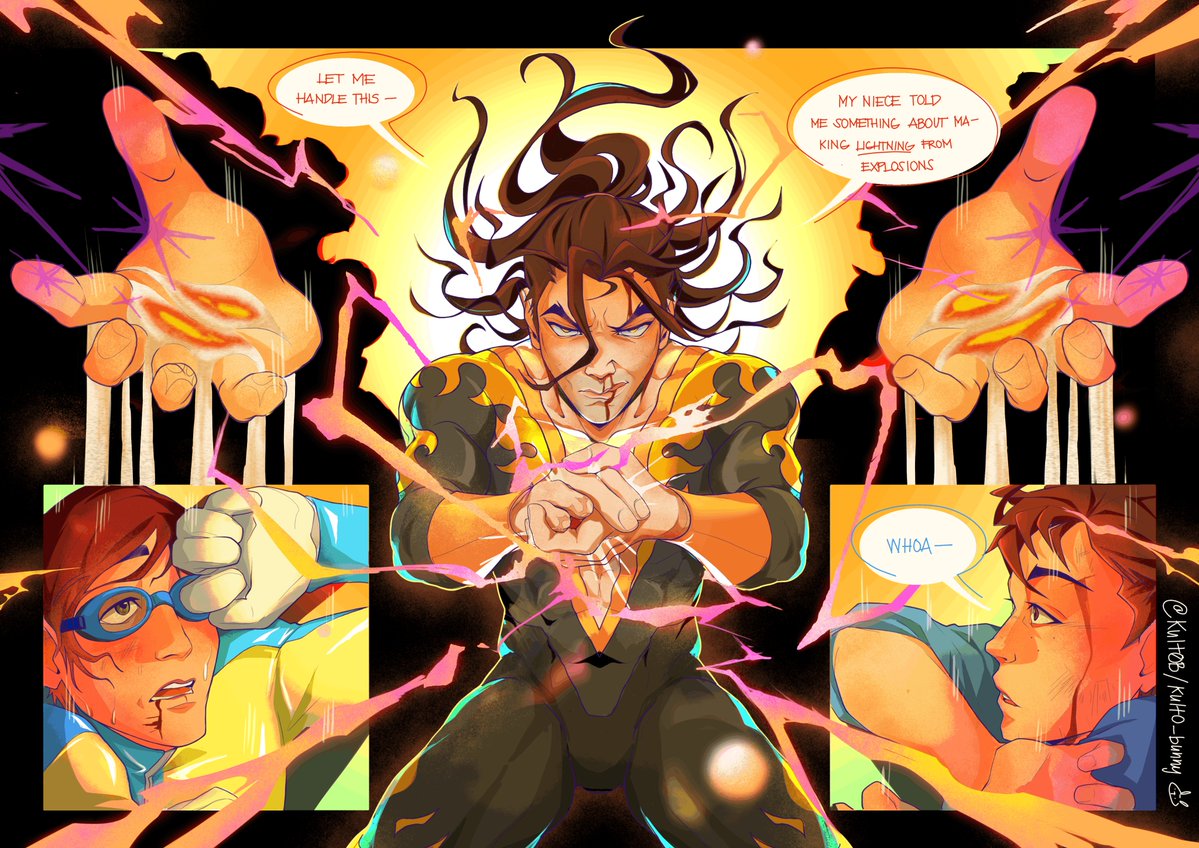 I like to think Flambae's niece is the brains behind all the cool moves he does. In this case-- they came up with a way to make volcanic lightning after watching a few nature docus during the weekend ^^ (this also reads as steam machine if you squint)

#flambae