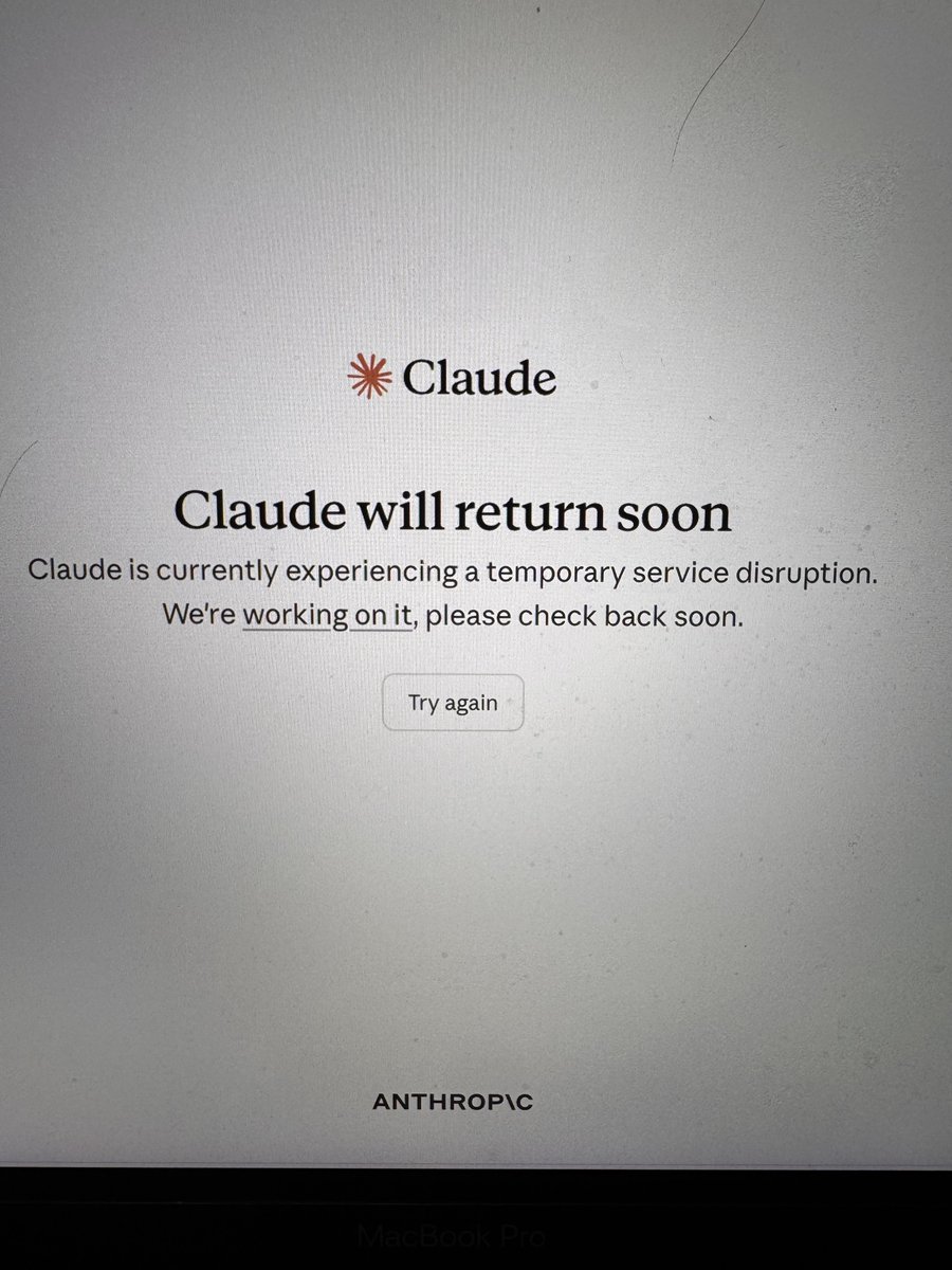 jackpan86's tweet photo. Hey @AnthropicAI @claudeai 👋

Today's outage hitting right after all the Pentagon drama? 😅  
Mass migration from folks switching over and slamming the servers?  
Or just a classic login/auth error?

No official word tying it to the Pentagon/OpenAI switch drama or sudden user surge… but timing is suspiciously spicy 😂  

#ClaudeDown #Anthropic #AIOutage