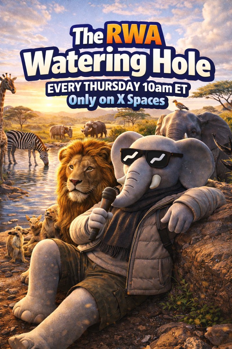 Raring to go for episode #28 of The RWA Watering Hole 🦁🐘💧

Thursday 5th March, 10am ET •

Ft:
<a href="/RealFinOfficial/">Real</a> 
<a href="/MAIV_FINANCE/">MAIV</a> 
<a href="/st0x_io/">ST0x</a> 

🥜Gallery: <a href="/happytokenizing/">Happy 🐘 RWAs</a> <a href="/ZeusRWA/">Zeus</a> <a href="/RayBuckton/">Ray Buckton</a> <a href="/ScofieldOnchain/">Scofield</a>