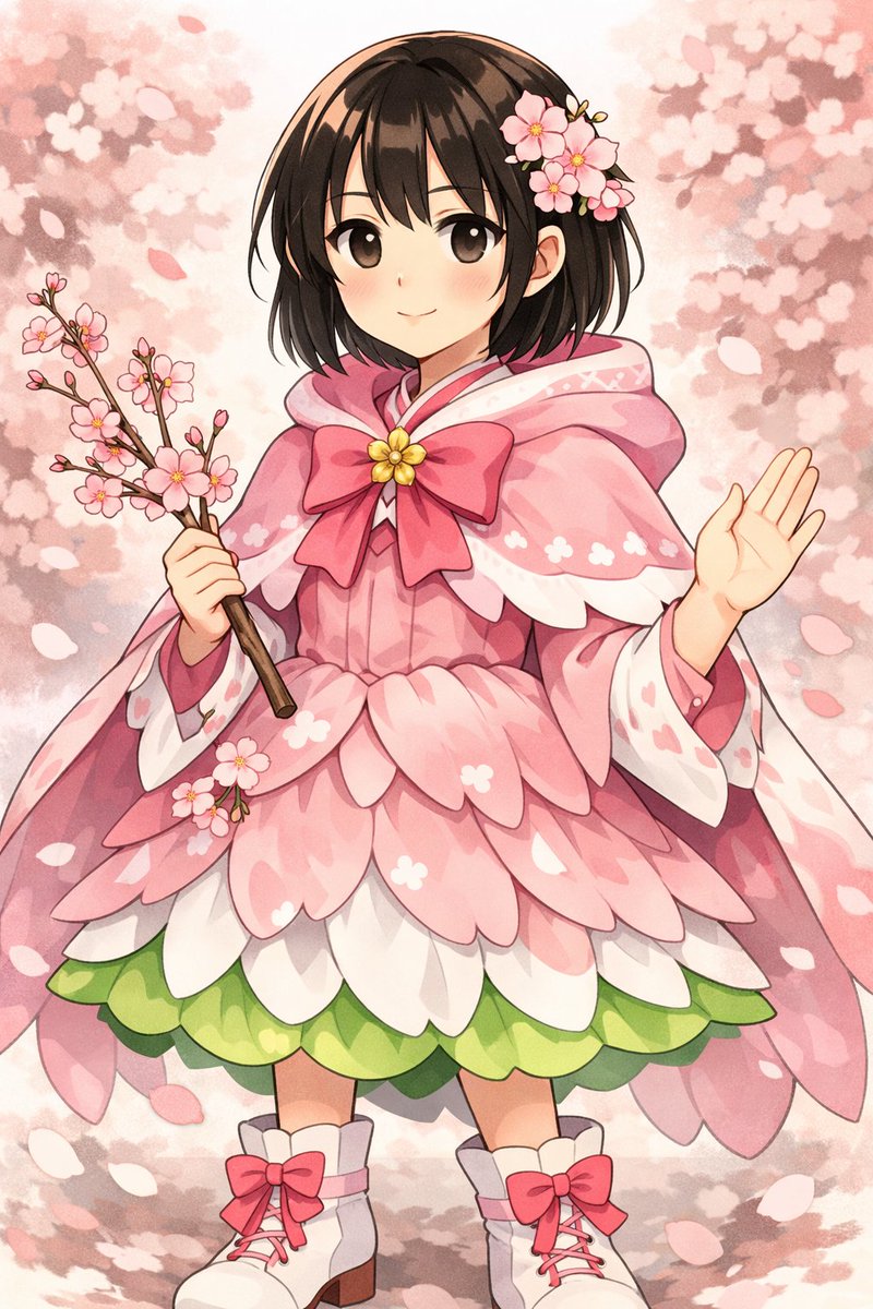 初めまして フォロー外で失礼します タイトル 桜の魔女っ子 #AI桃色