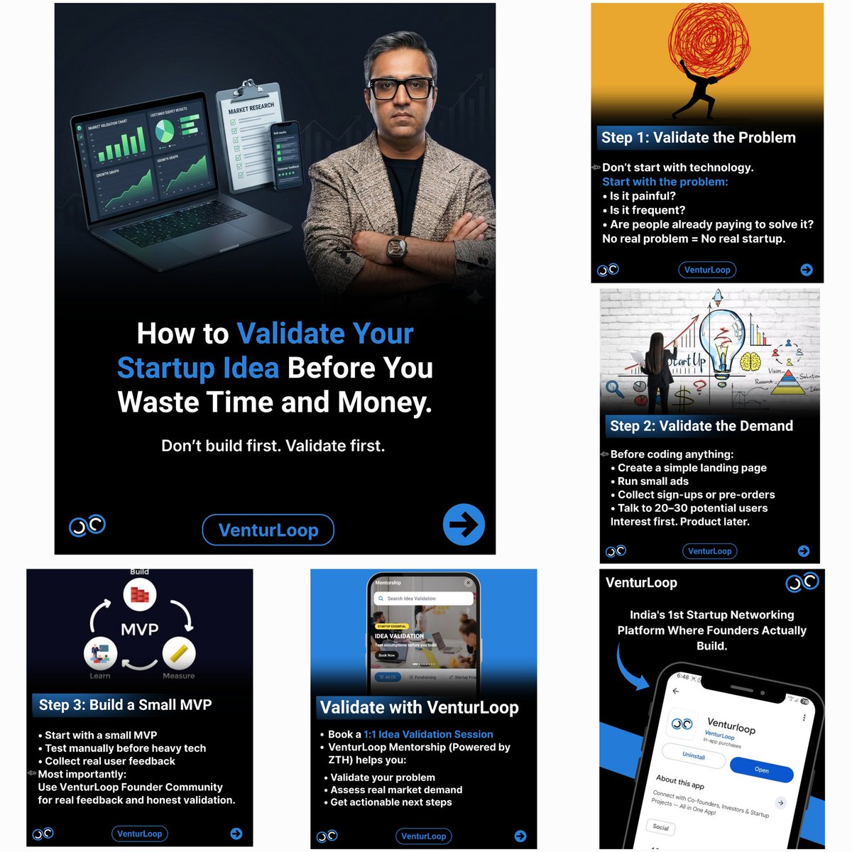 VenturLoop's tweet photo. Most founders don’t fail in execution — they fail in validation.

VenturLoop offers 1:1 Idea Validation Mentorship (powered by ZTH) to test real demand, refine positioning, and set clear next steps.

Validate first. Build with confidence. https://t.co/bBOrf4nfjQ