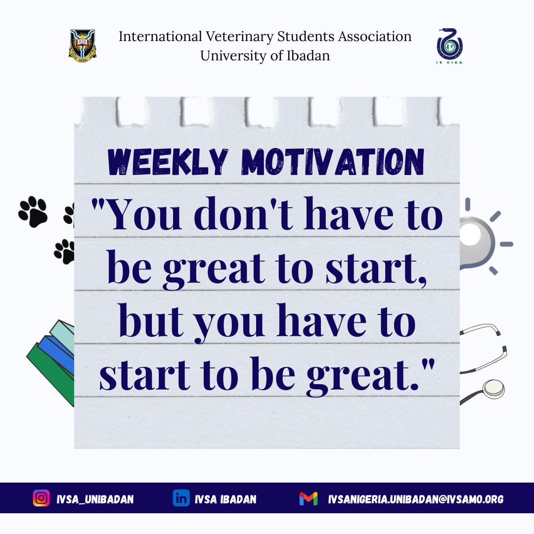 IVSAUNIBADAN's tweet photo. ✨ WEEKLY MOTIVATION ✨

You don’t need to be perfect to begin. Every step you take today brings you closer to the greatness you aspire to achieve. Start small, stay consistent, and keep growing.

Your journey to greatness starts now. 🐾💙 https://t.co/I0G1JNXV9t