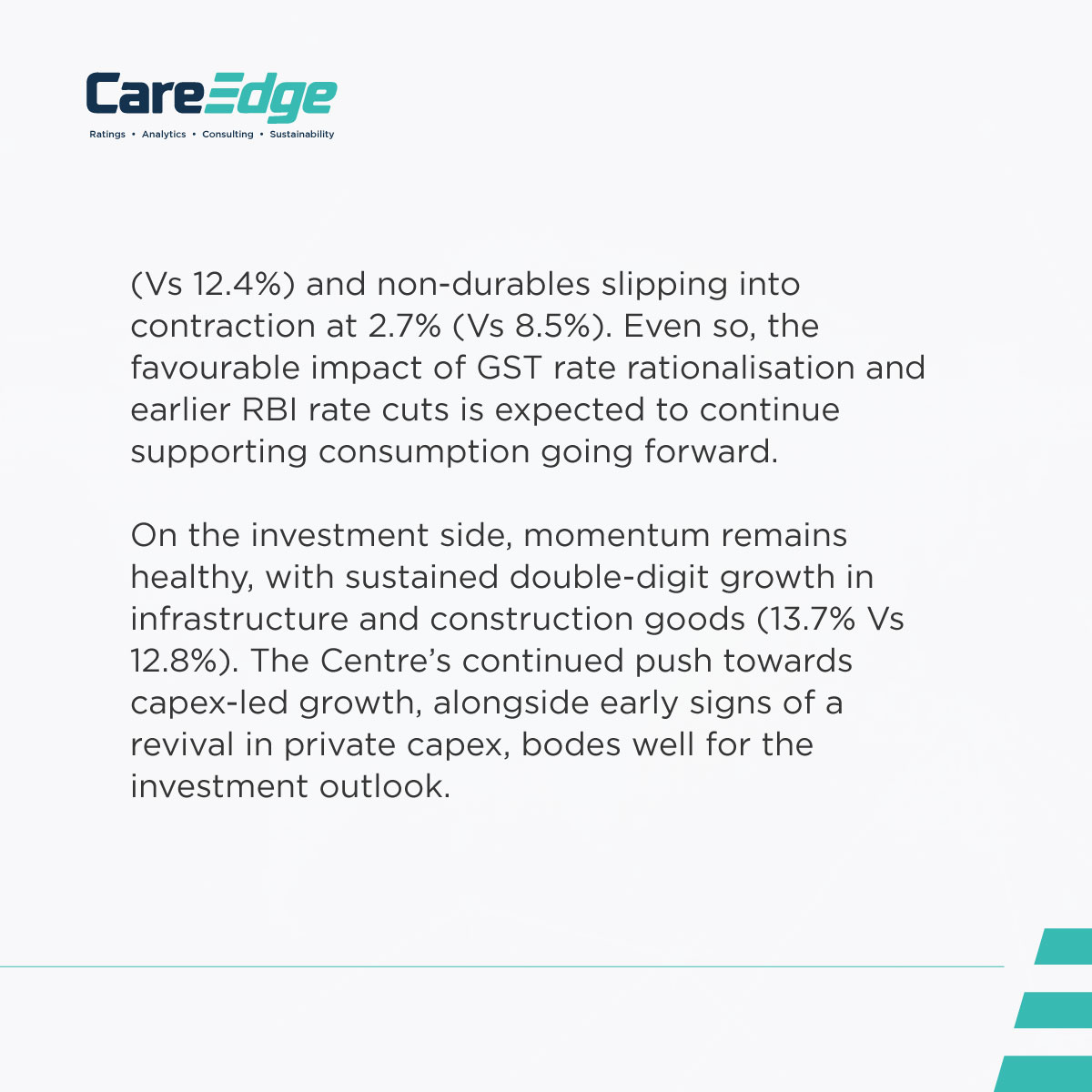 CareEdge_Group's tweet photo. CareEdge Ratings’ Chief Economist, Rajani Sinha, shares insights on the latest #IIP data.
Read Full Report: https://t.co/3xiuVuUpmD
Sarbartho Mukherjee | Khushi Jindal
#CareEdge #India #Economy #inflation #IIPdata https://t.co/5BJIyZhEz0