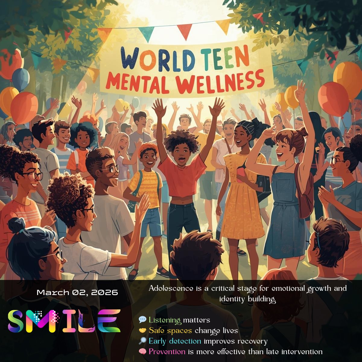 HESmile_project's tweet photo. On World Teen Mental Wellness Day we stress early, ethical, accessible adolescents #mentalhealth support. At SMILE we
Develop #evidencebase tools
Support #earlyidentification of distress
Empower #youngpeople
Promoting adolescent mental wellbeing is not optional. It's foundational https://t.co/PELm2pX3Cu