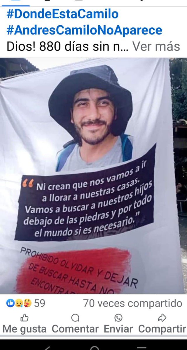 claoyepes's tweet photo. #DondeEstaCamilo #AndresCamiloNoAparece Dios 1.424 días lleva desaparecido! Nadie responde, nadie sabe nada, solo comentarios sin argumentos claros, es demasiado tiempo, ya es hora de enviar un mensaje, un anónimo, una llamada y decirme dónde está mi hijo, no merezco vivir así! https://t.co/Wju2mRdptg