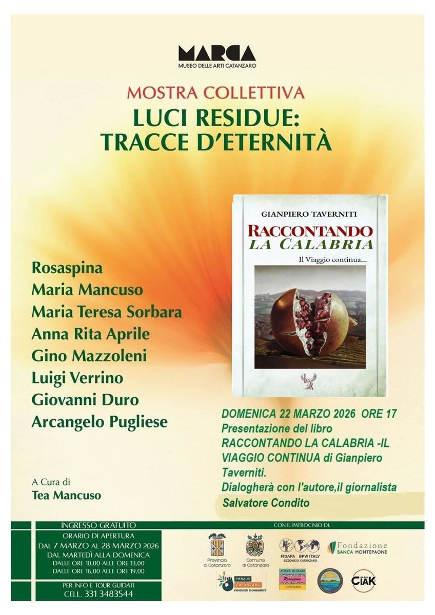 Nel mese di contaminazioni artistiche e culturali del MARCA di Catanzaro che si terrà dal 07 marzo al 28 marzo 2026, ci sarà anche la presentazione di "Raccontando la Calabria il viaggio continua...".
👇👇👇🇮🇹📚❤️
lanuovacalabria.it/l-eternita-bri…