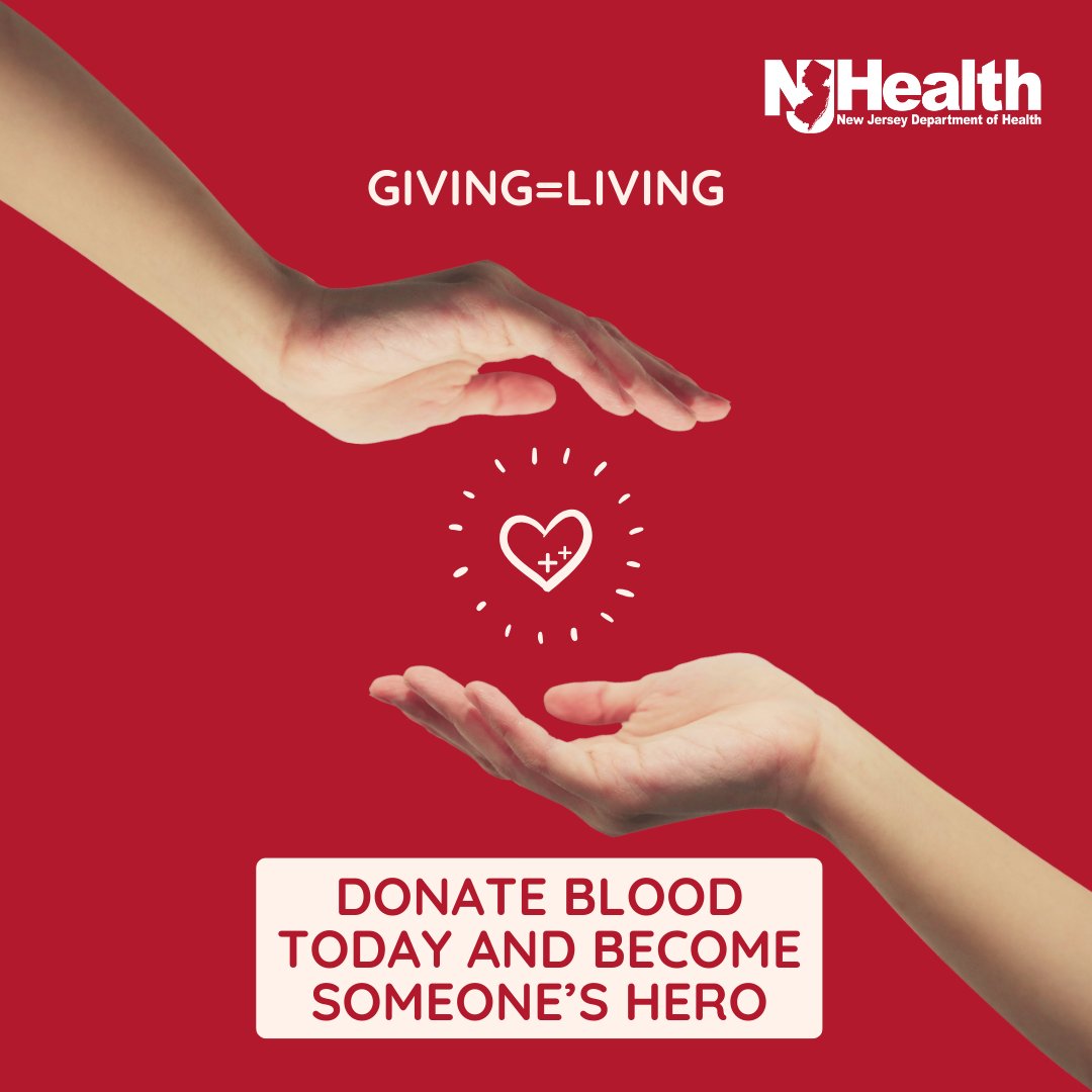 NJDeptofHealth's tweet image. There is a blood emergency and donors are needed! Donate blood today and become someone’s hero! Donate today: 
hhs.gov/givingequalsli…. #DonateBlood #HealthierNJ