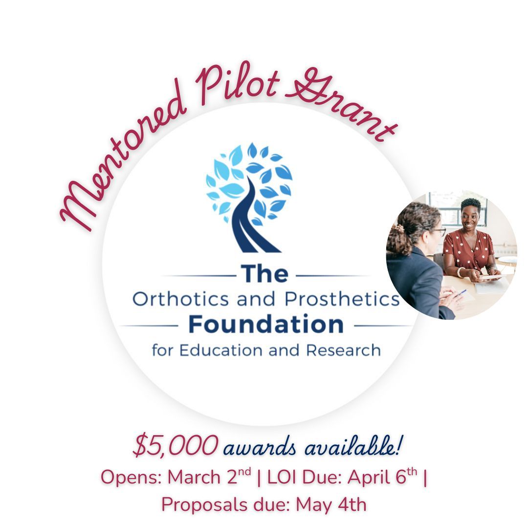 📅 Applications open TODAY for spring grants from The Orthotics and Prosthetics Foundation for Education and Research! Be sure to check them out!

🔎 Learn More: buff.ly/0jPOpgP
📍Apply: buff.ly/YIoig2g

#oandpfoundation #oandpresearch #Orthotics #Prosthetics