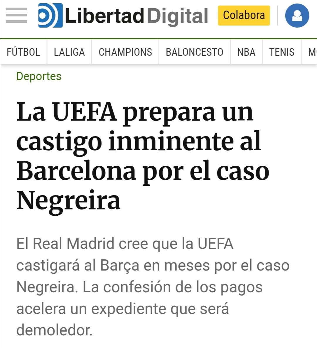 💣 💣 💣 Barsa-Negreira

Sergio Valentín en Libertad Digital: "La UEFA prepara un castigo inminente al Barcelona por el caso Negreira" 

¿Qué castigo creéis q merecen y q les podrían terminar poniendo?