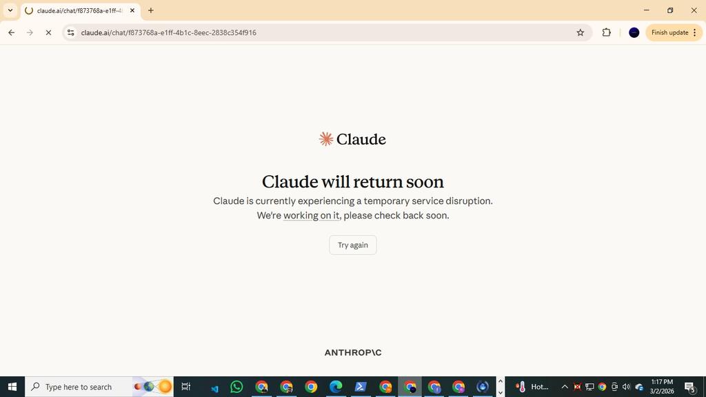 AnichMarcel's tweet photo. Both Claude and Vercel is down right now. I hope Trump didnt take action against Anthropic. https://t.co/vjavk72MJT